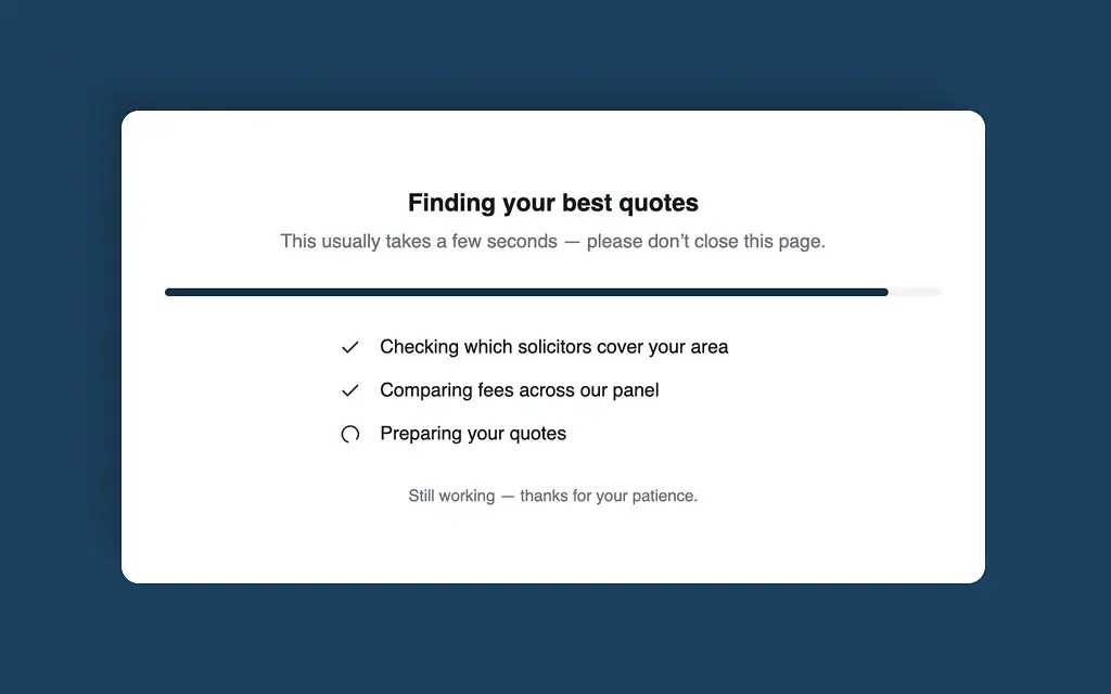 Progress screen finding your best conveyancing quotes